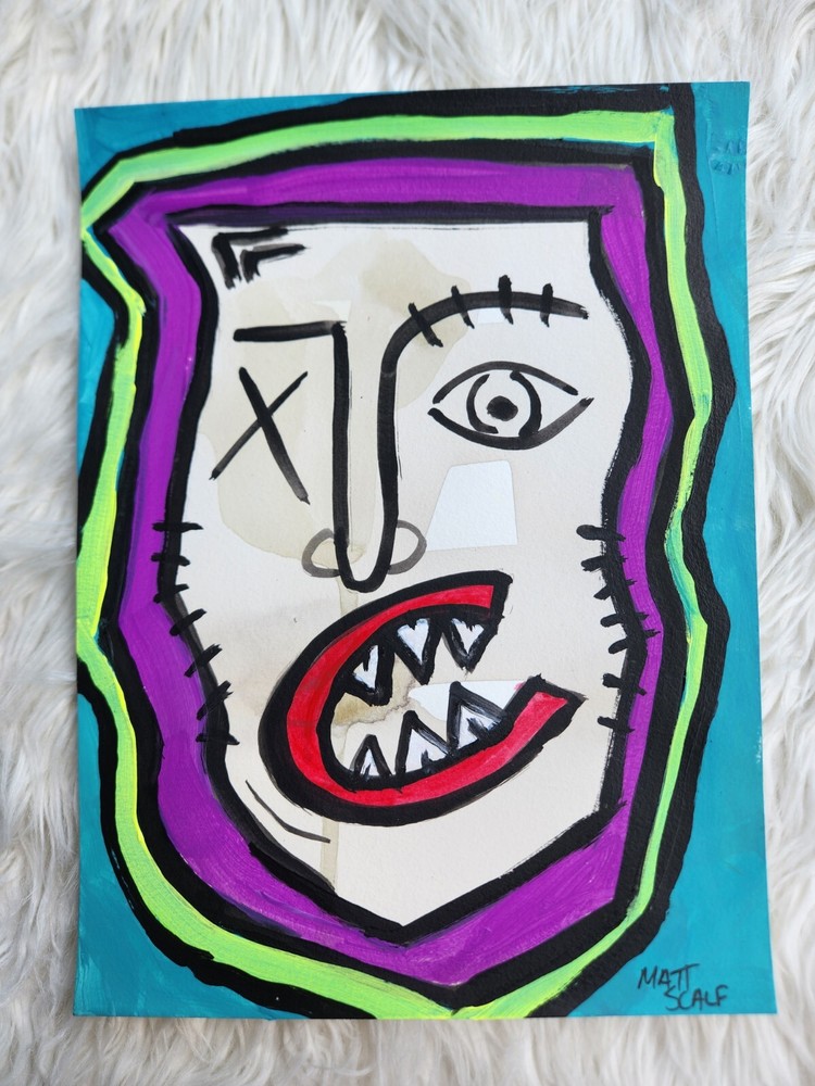 Matt Scalf Abstract Face Graffiti Street Modern Portrait 9x12 ORIGINAL PAINTING-image
