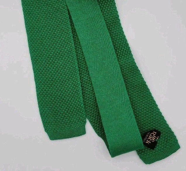 EUC Tie Rack Green Knit Tie 100% Cotton Made In Italy 49