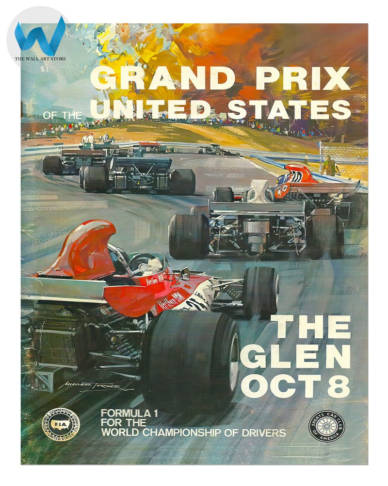 1972 United States Grand Prix The Glen Poster Wall Art - 12X16/16X20/18X24/24X36
