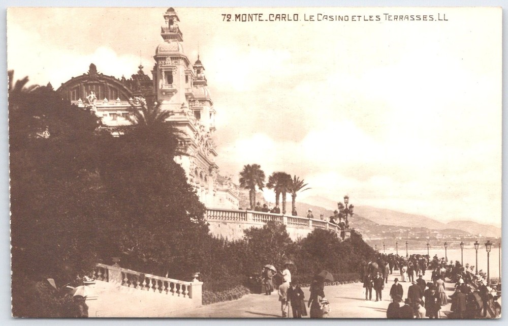 Monte Carlo Casino & Terraces Vintage Postcard - Lévy Fils, Monaco Coast