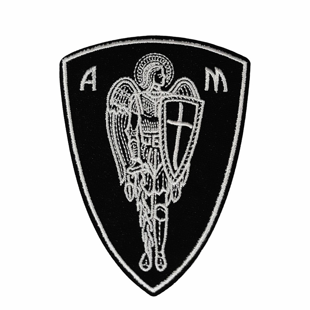 Saint Michael Shield Patch Embroidered Iron-On Applique Military Biker Emblem