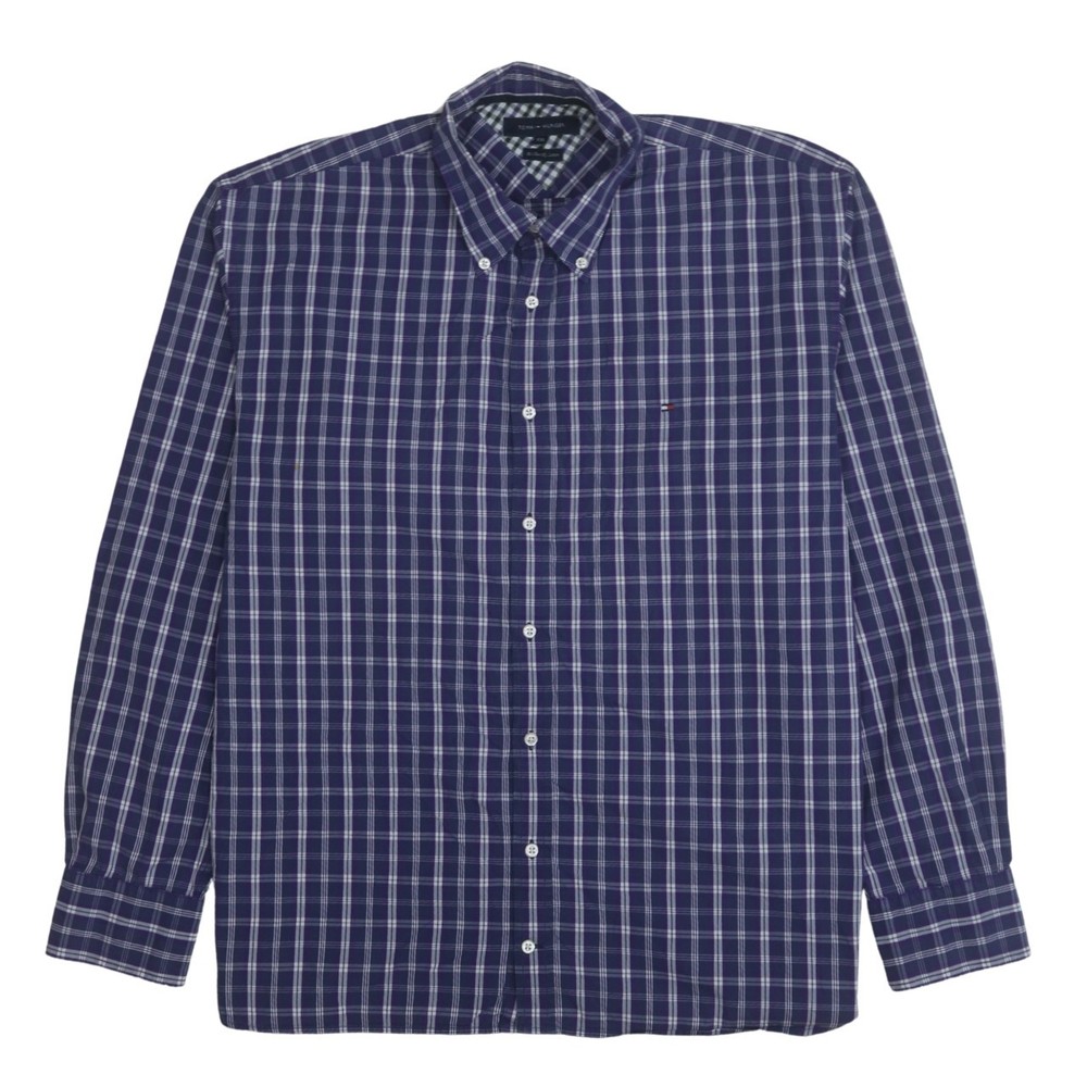 Tommy Hilfiger Womens Shirt Navy Blue Check Button Up Long Sleeve XXL