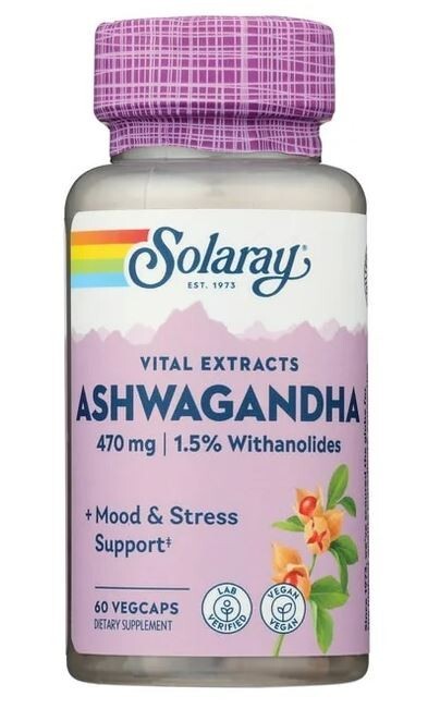 Solaray Ashwagandha 470mg Stress Support - 60 Vegan Capsules  