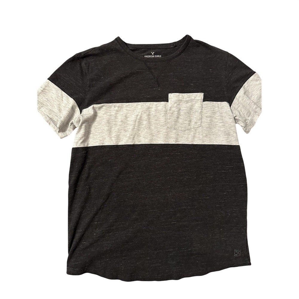 American Eagle Active Flex Men's Medium Colorblock Pocket T-Shirt Black Gray