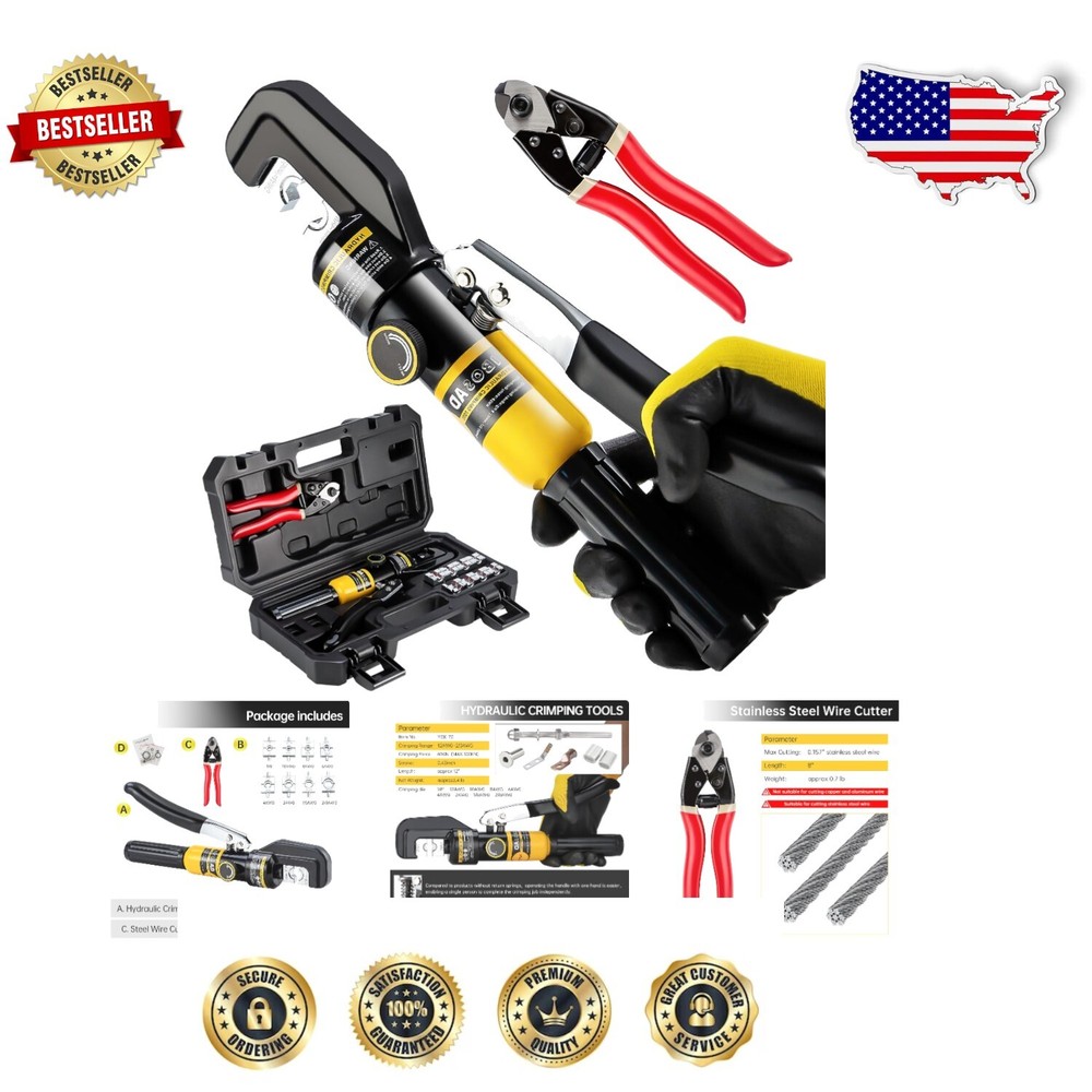 Versatile Hydraulic Crimping Tool with 180° Rotating Head & Cable Cutter