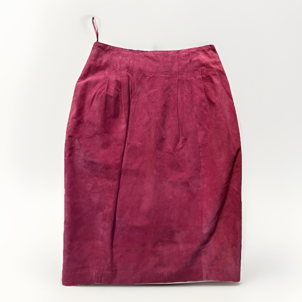 Vintage Evan Davies Skirt Women Size 6 Pink Silky Pig Suede Back Slit And Zipper