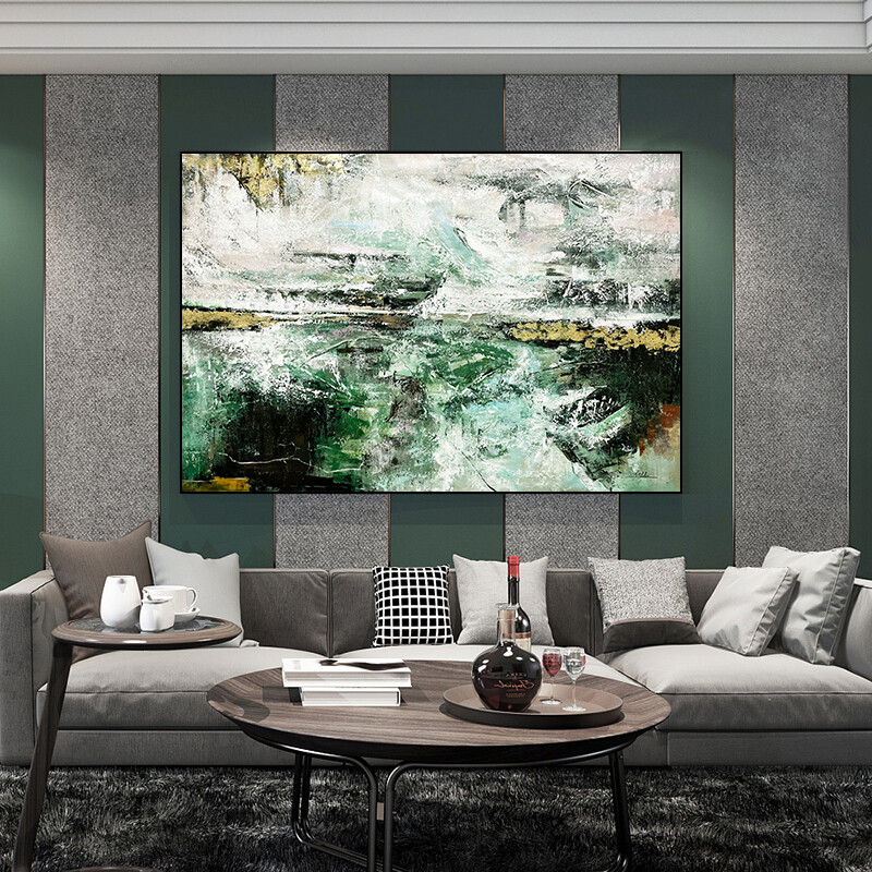 Modern Hand Painted Abstract Gold Foil Green Canvas Art Painting Living Room art