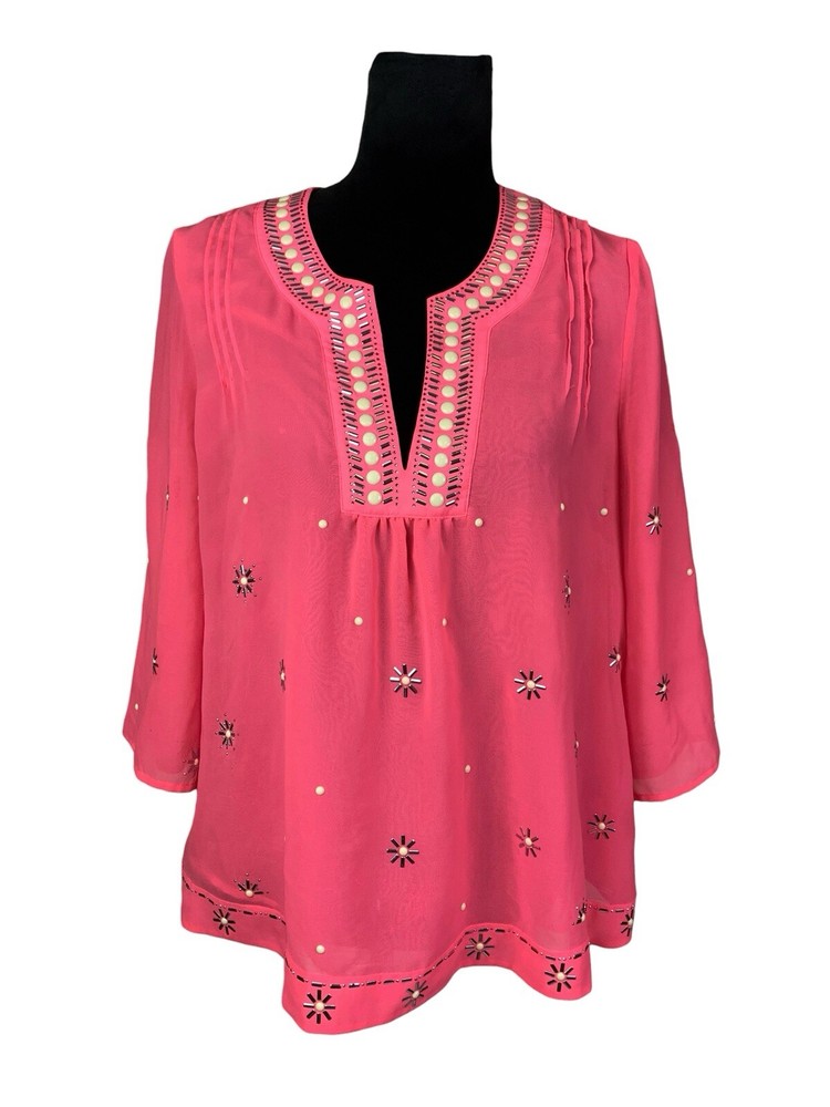 Victoria's Secret Pink Embellished Sheer Chiffon Blouse Size M