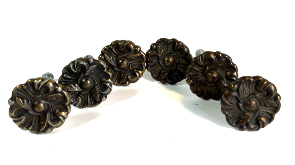 Vintage Brass Drawer Pulls  Set of 5 Ornate Scallop Shell Design 1960