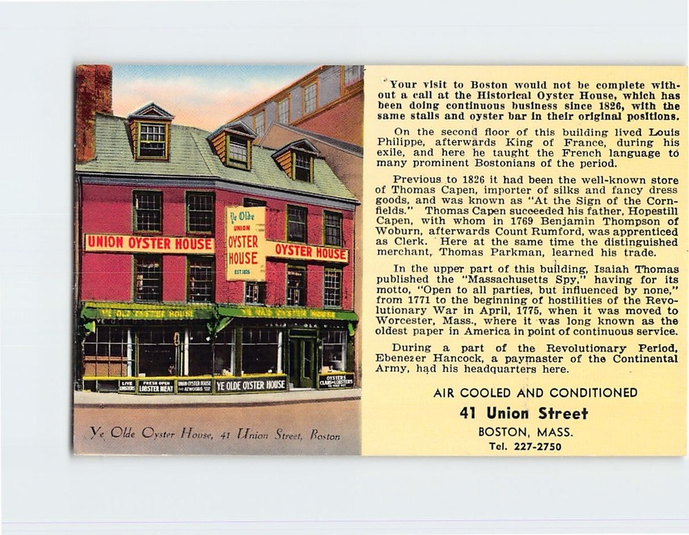 Postcard Union Oyster House Inc 41 Union Street Boston Massachusetts USA America