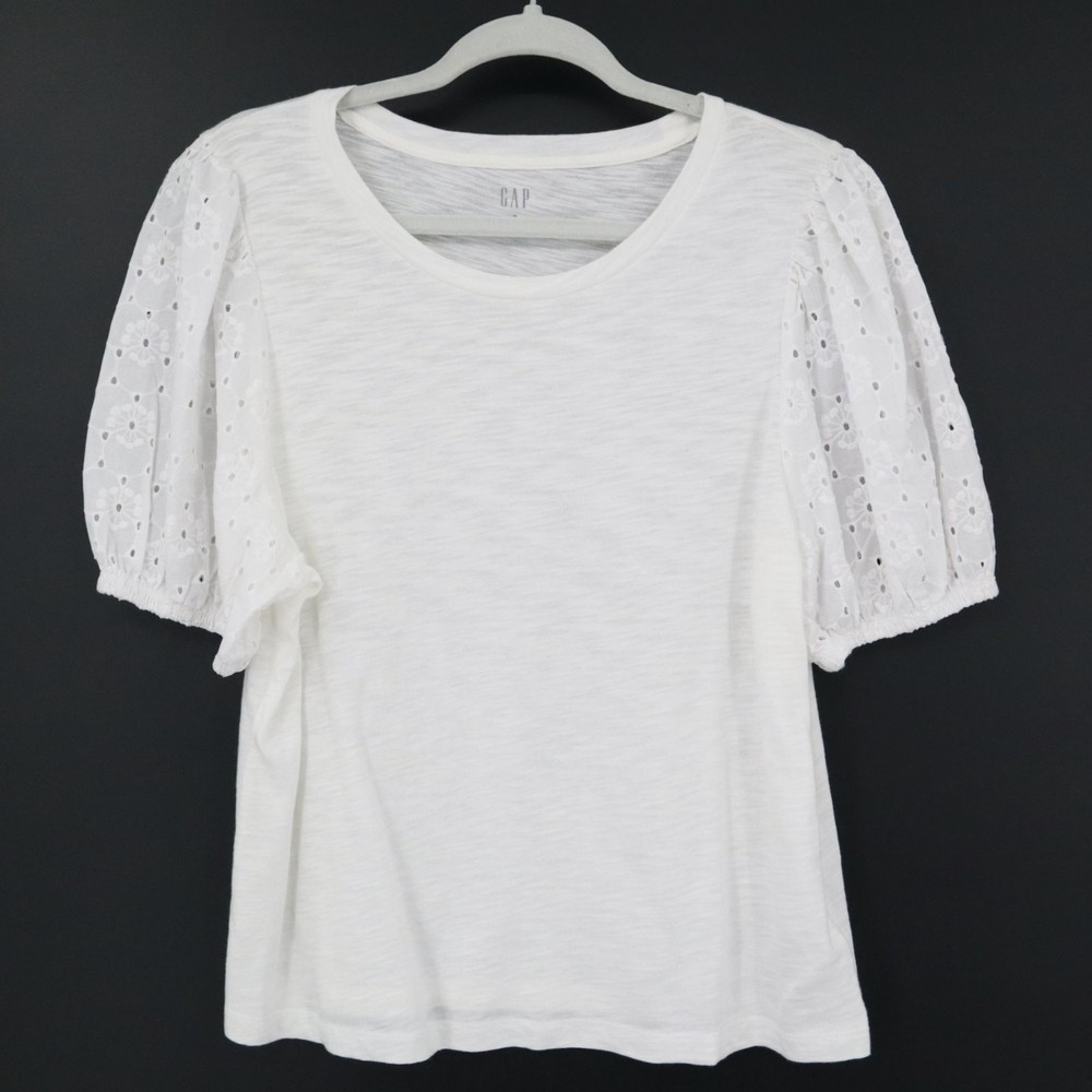 Gap Eyelet Top Womens M White Boho Cottagecore Grannycore Prairie Peasant NWT