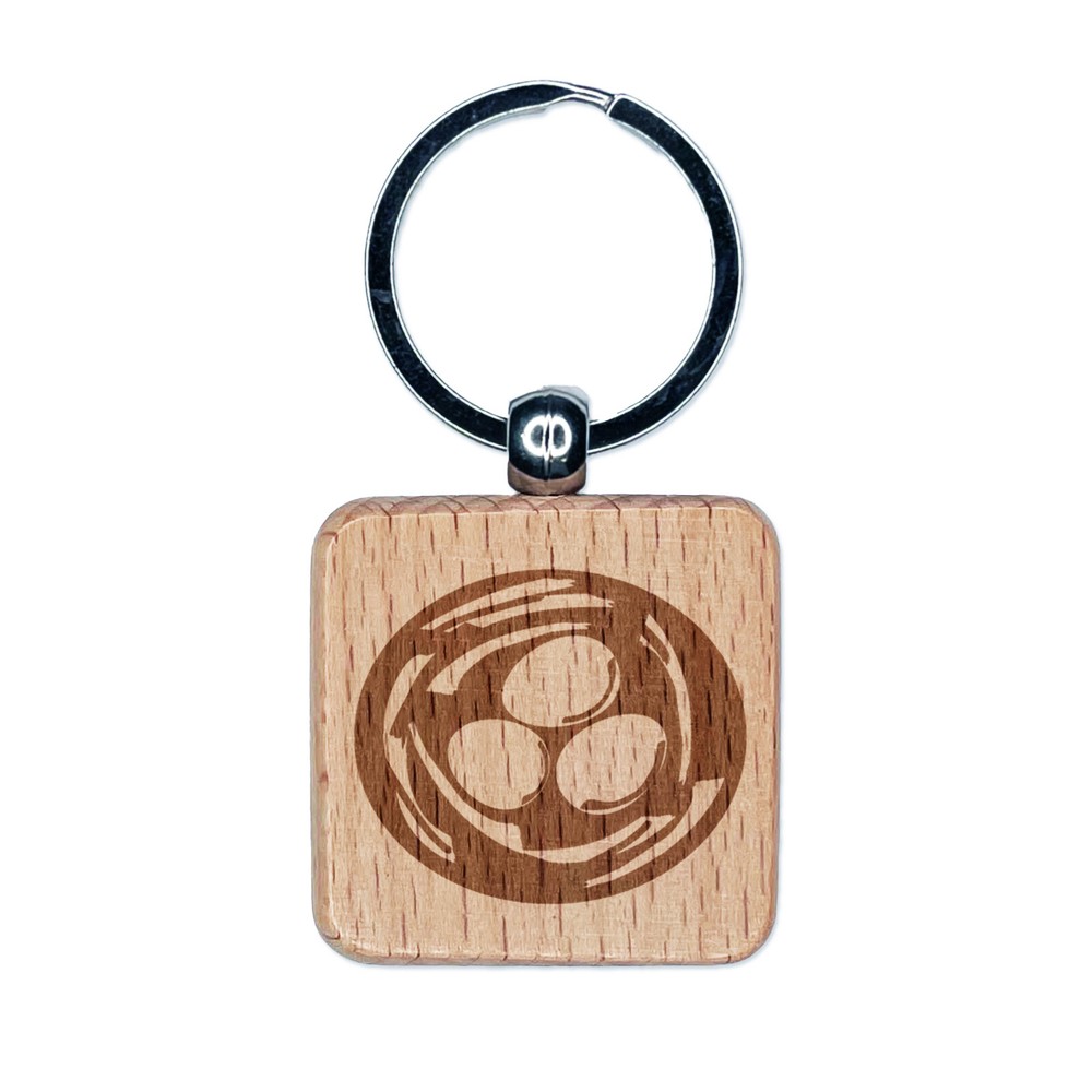 Wooden Keychain with Engraved Bird Nest and Eggs Sketch  