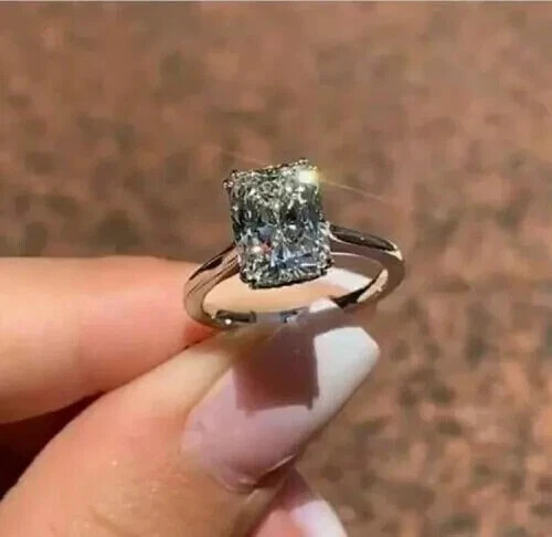 3Ct Radiant Cut Moissanite Engagement Ring 14k White Gold Plated for Women