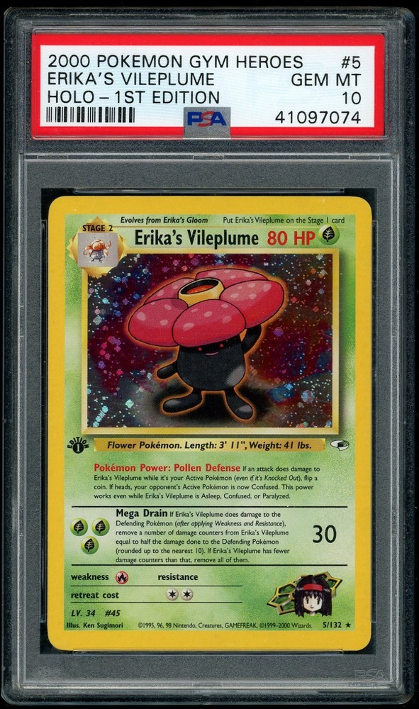 Pokemon Erika's Vileplume 2000 Gym Heroes #5 1St Edition Holo Psa 10RCH IS ACCEPTING CONSIGNMENTS! UP TO 95% PAYOUTS!