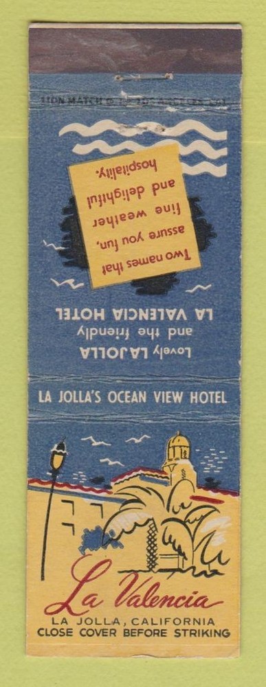 Matchbook Cover - La Valencia La Jolla CA