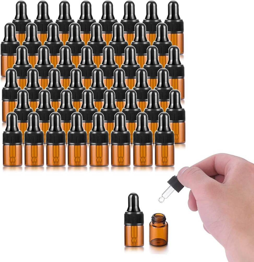 2ml Amber Glass Dropper Vial for Essential Oils,Empty Glass Eye Dropper 50-Pack