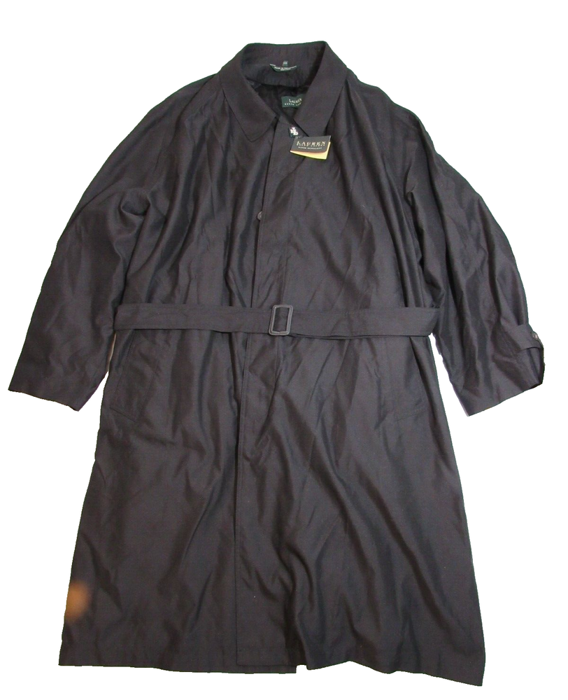 LAUREN Ralph Lauren Men's Black Water Repellent Trench Coat Removable Lining 58R