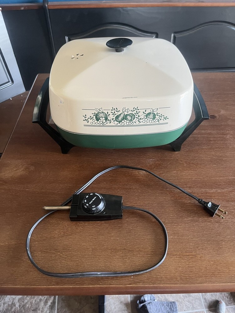 Vintage West Bend Blue Flower Electric Skillet Griddle Oblong Tested & Works