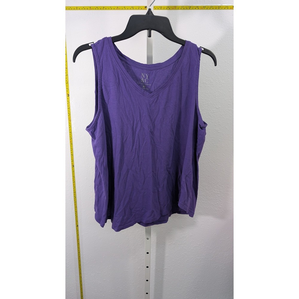 New York & Company Purple V-Neck Tank Top Sleeveless Knit Shirt Womens Large L