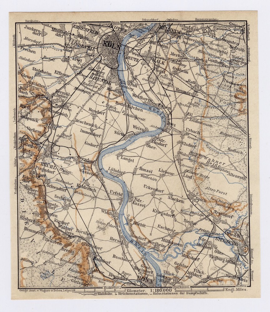 1911 Antique Map Of Vicinity Of Köln Koln Cologne Bonn Germany