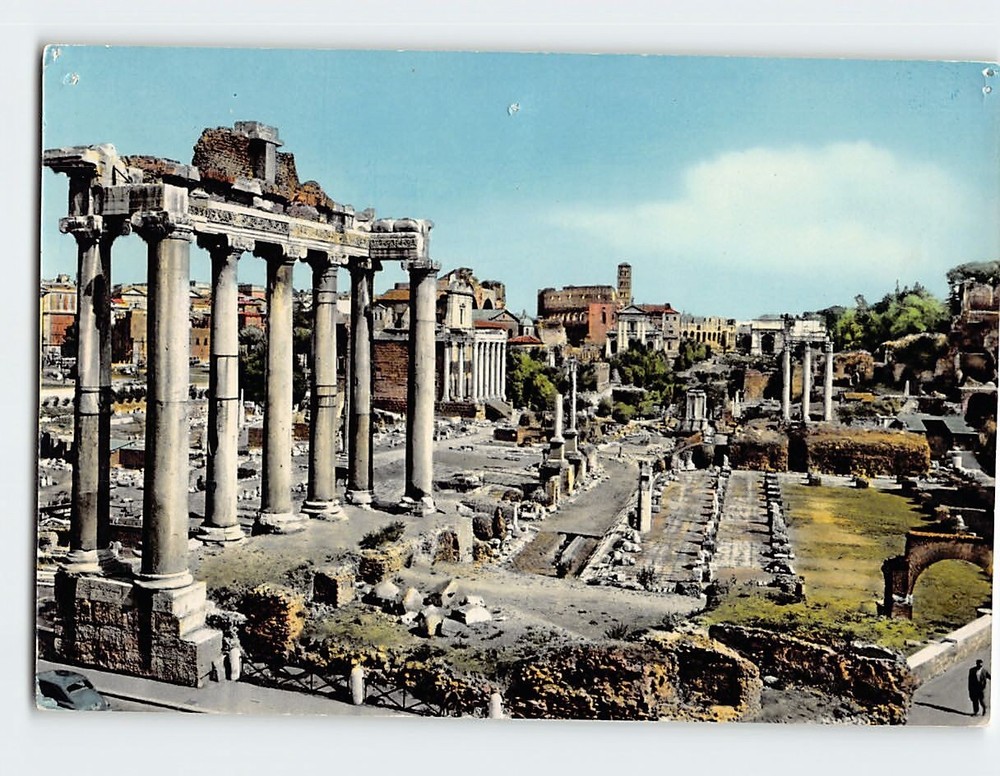 Postcard Roman Forum Temple of Saturno Rome Italy