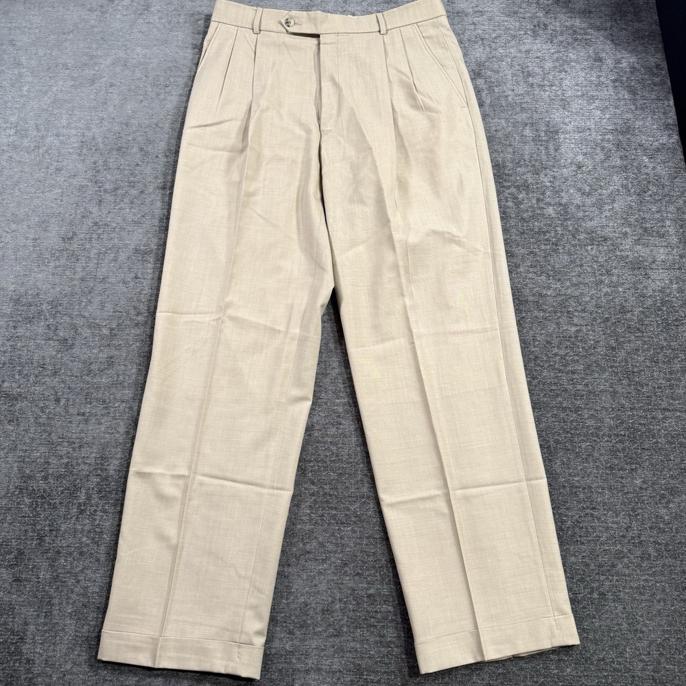 Ballin Men’s Size 33 Wool Classic Comfort EZE Beige Pleated Cuffed Dress Pants
