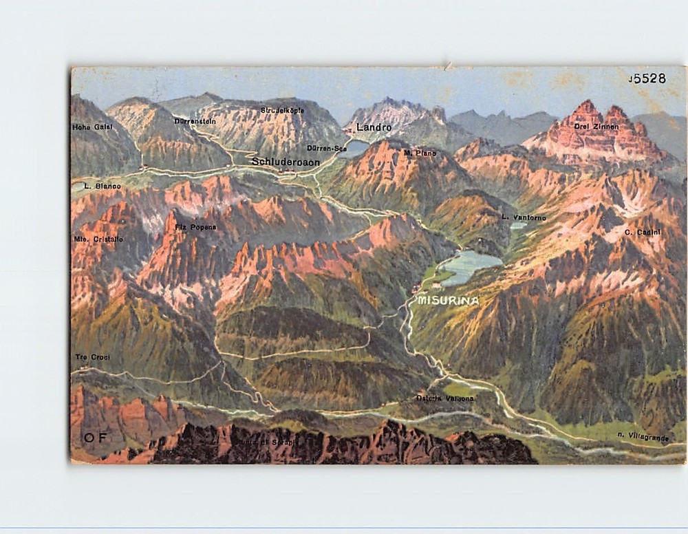 Postcard Panoramic Map of the Dolomites Region in Italy