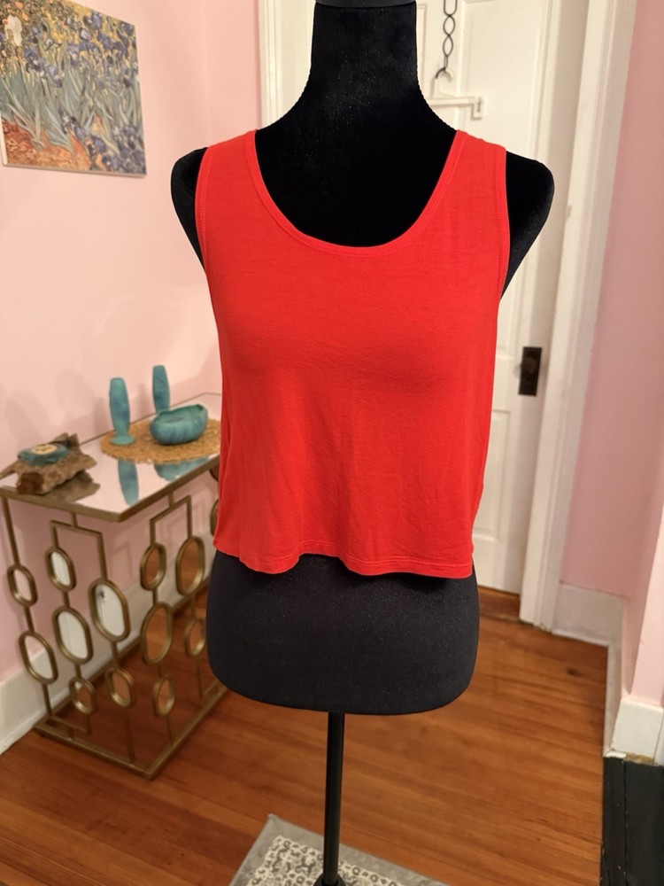 fab’rik Red Solid Scoop Neck Jersey Stretch Tank Top Sleeveless Women’s M