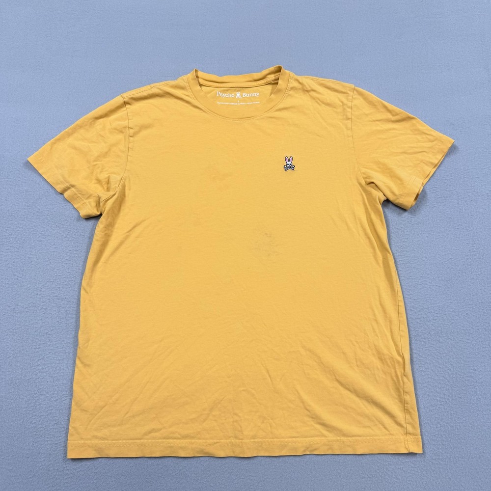 Psycho Bunny Shirt Mens Small Yellow Embroidered Skull Bunny Logo Graphic Tee
