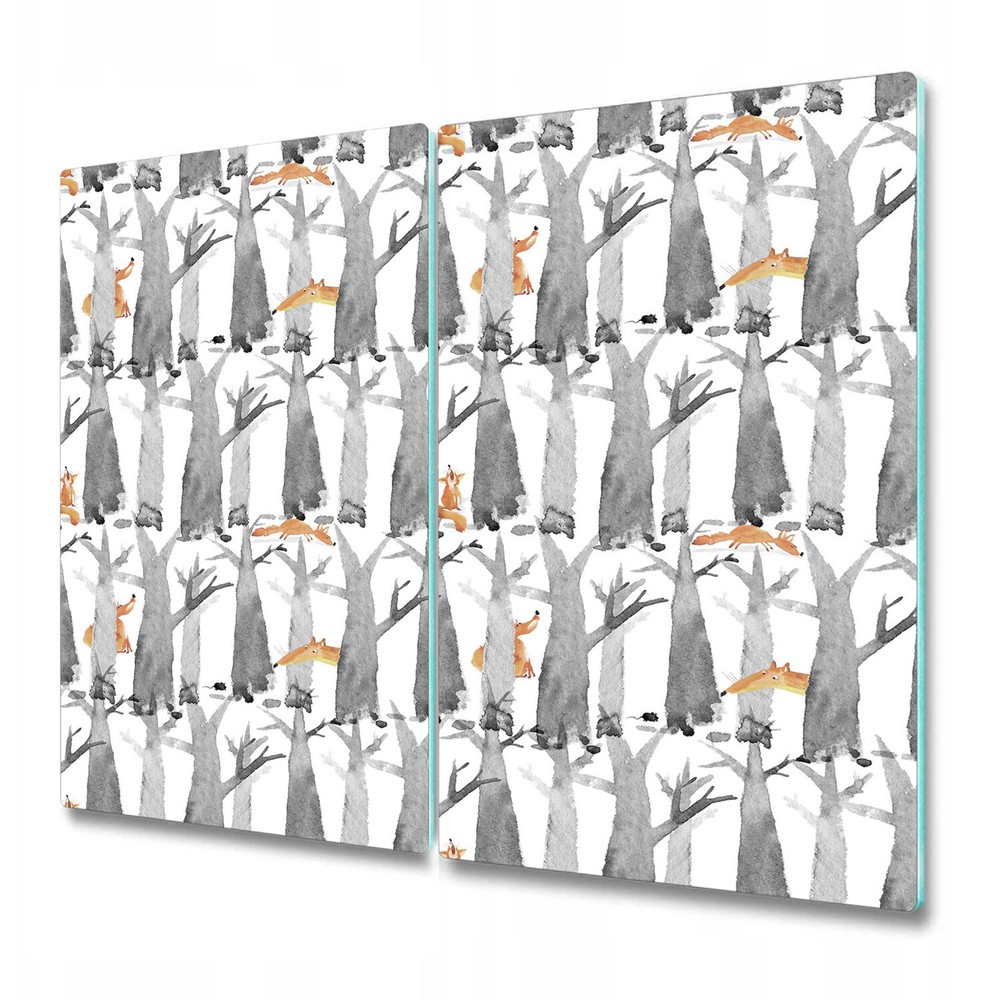 Serving Chopping Serving Board Glass Cover Watercolour Animals Fox art 2x30x52