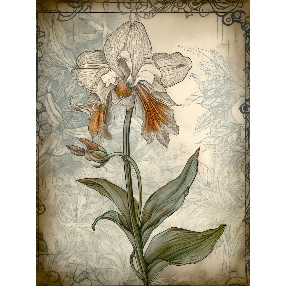 Single Orchid Flower Pastel Colour Art Nouveau Huge Wall Art Poster Print Giant