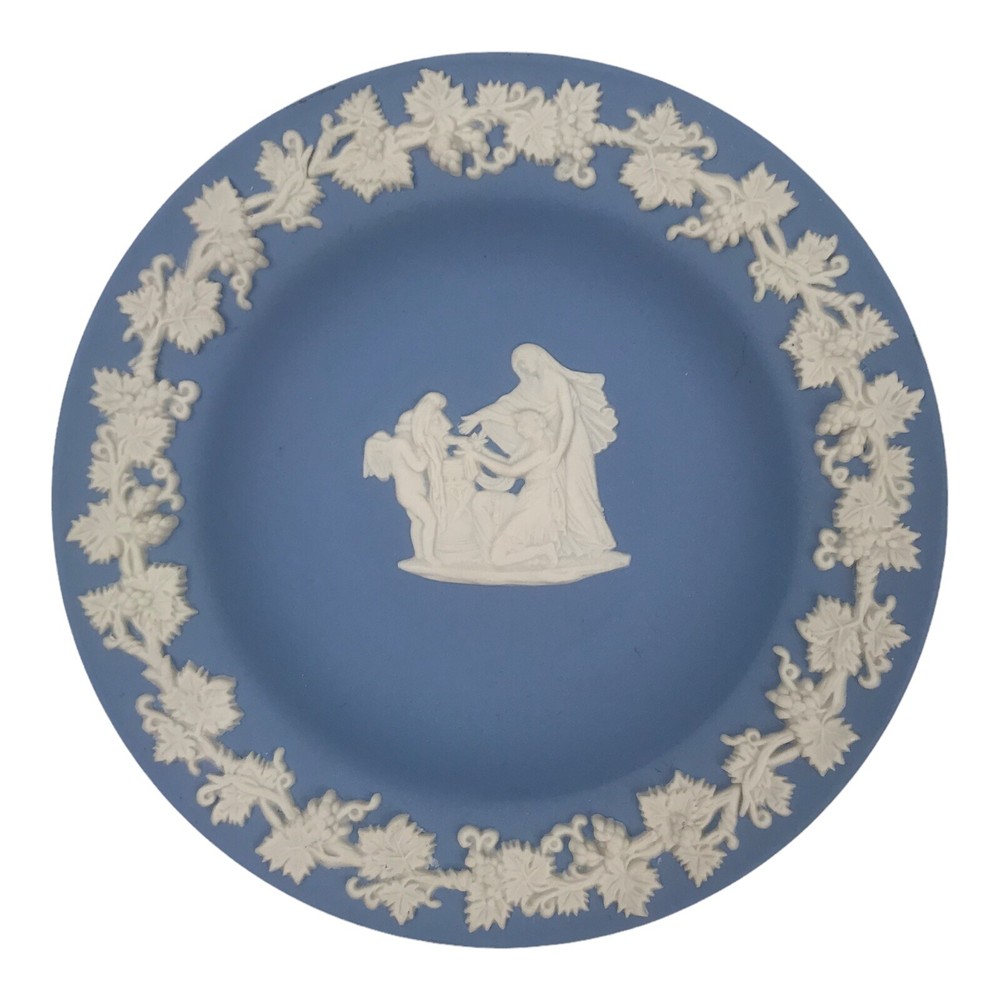 Vintage Wedgwood Blue Jasperware Round Pin Tray Trinkets Made In England 20th C