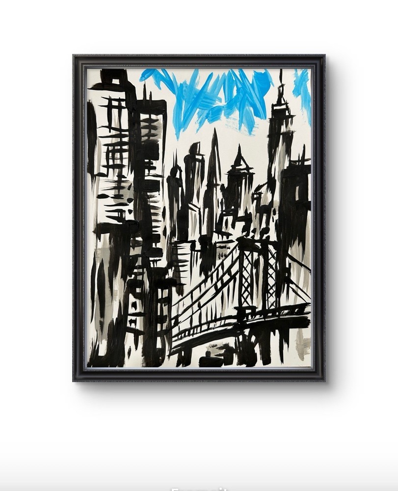 Original Abstract New York City Painting 14x11 paper Modern Wall Art Home Decor