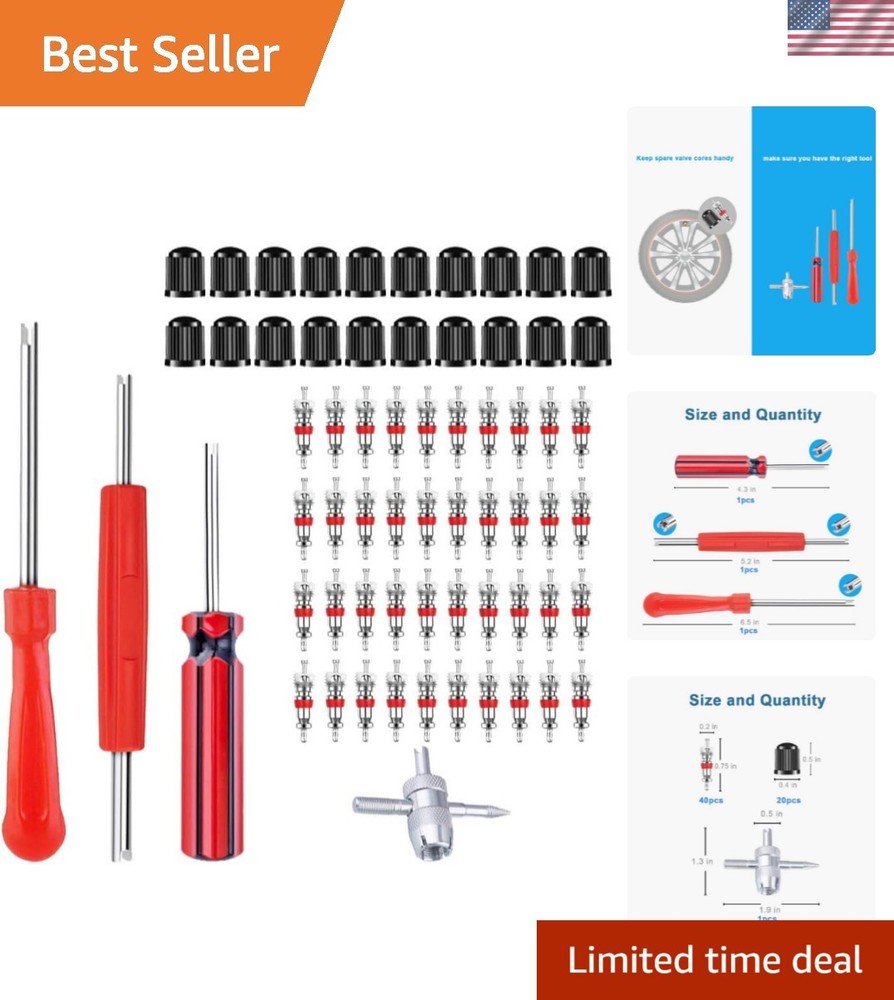 Valve Stem Removal Tool - 40Pcs Valve Cores, 4-Way Valve Tool, Valve Core Rem...
