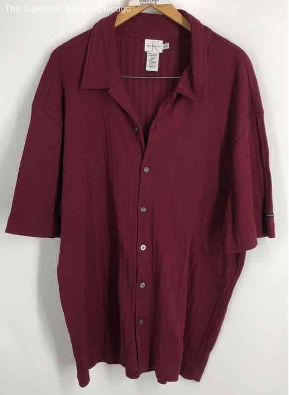 Calvin Klein Mens Wine Short Sleeve Collared Button-Up Shirt Size 2XL