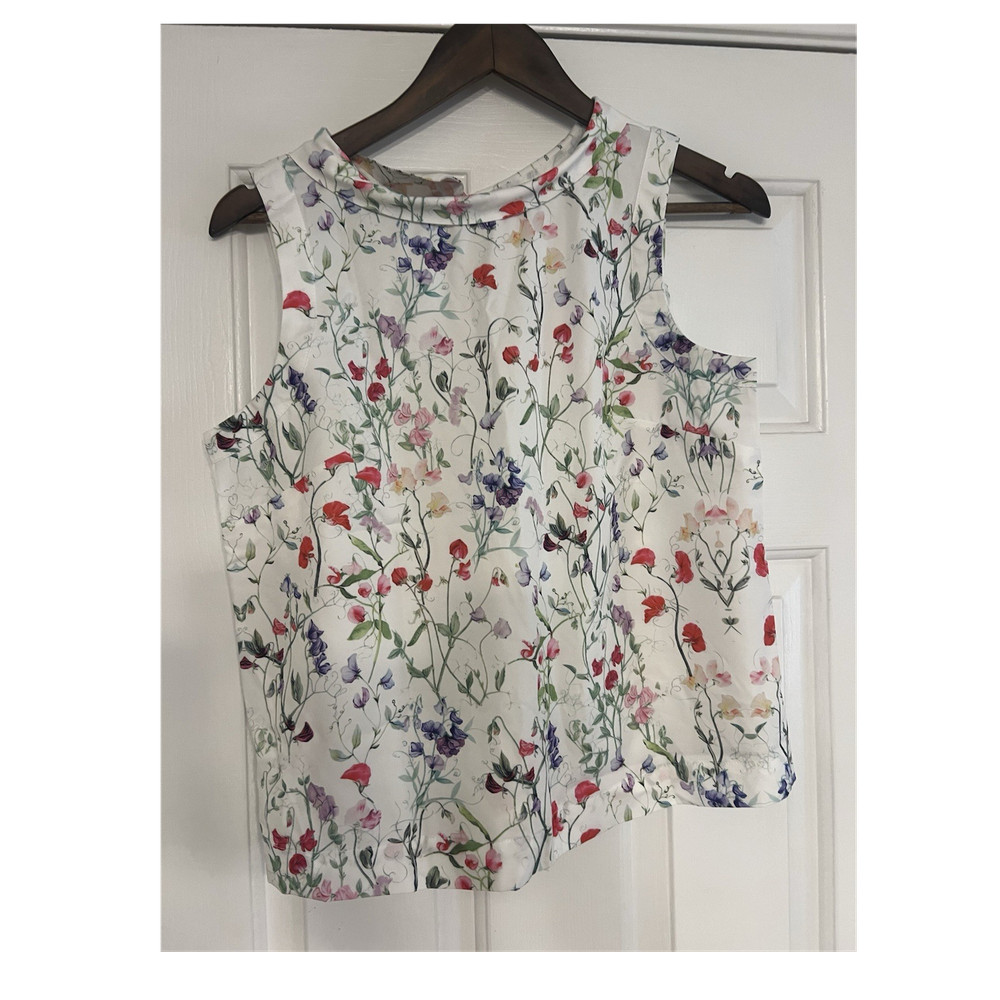 totatuit Sleeveless Floral Collared Button Blouse White Multicolor S