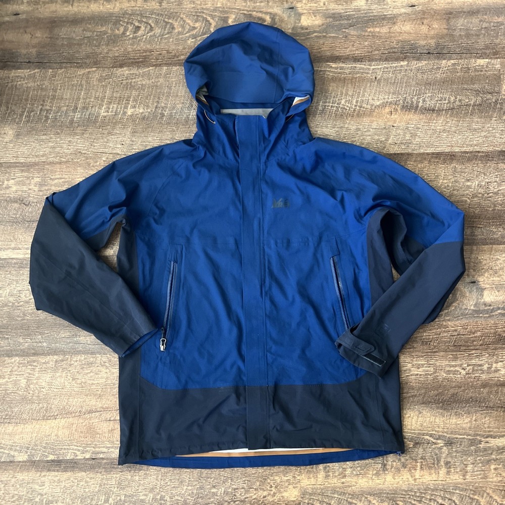 REI Elements E1 Rain Jacket XL Men's Hooded Zipper Blue *READ* Vents Waterproof