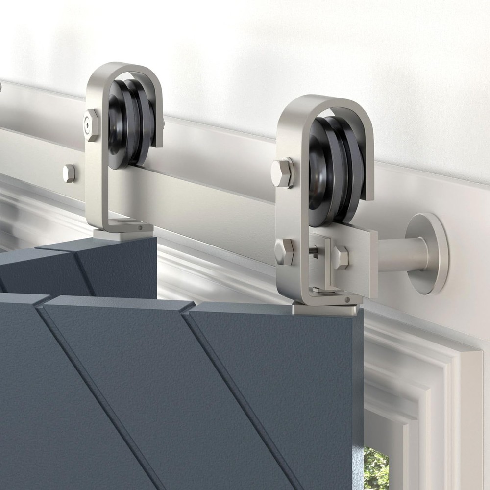 34 Inch Brushed Nickel Bi-Fold Sliding Barn Door Hardware Track Kit for Double Closets