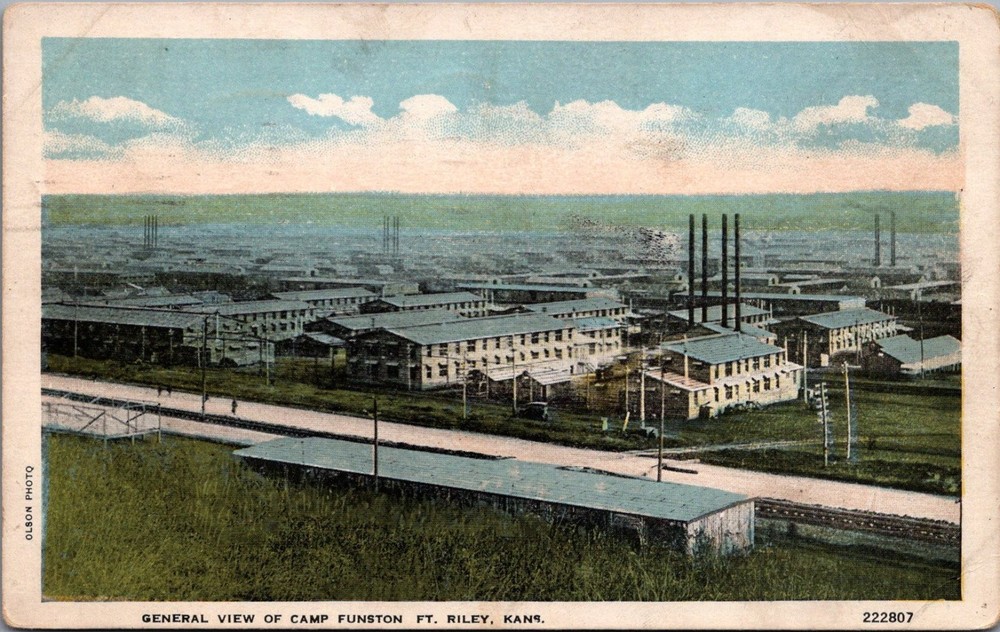 1919 Camp Funston Fort Riley Kansas Army Base WWI Era Postcard Olson Photo