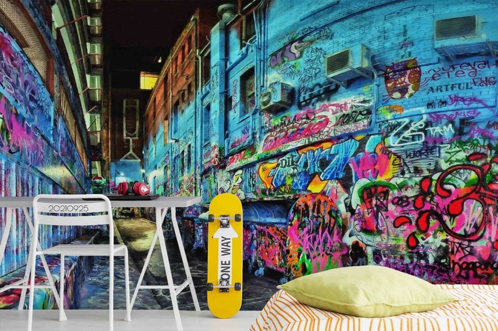 3D Abstract Graffiti Street Self-adhesive Removable Wallpaper Murals Wall 386-image