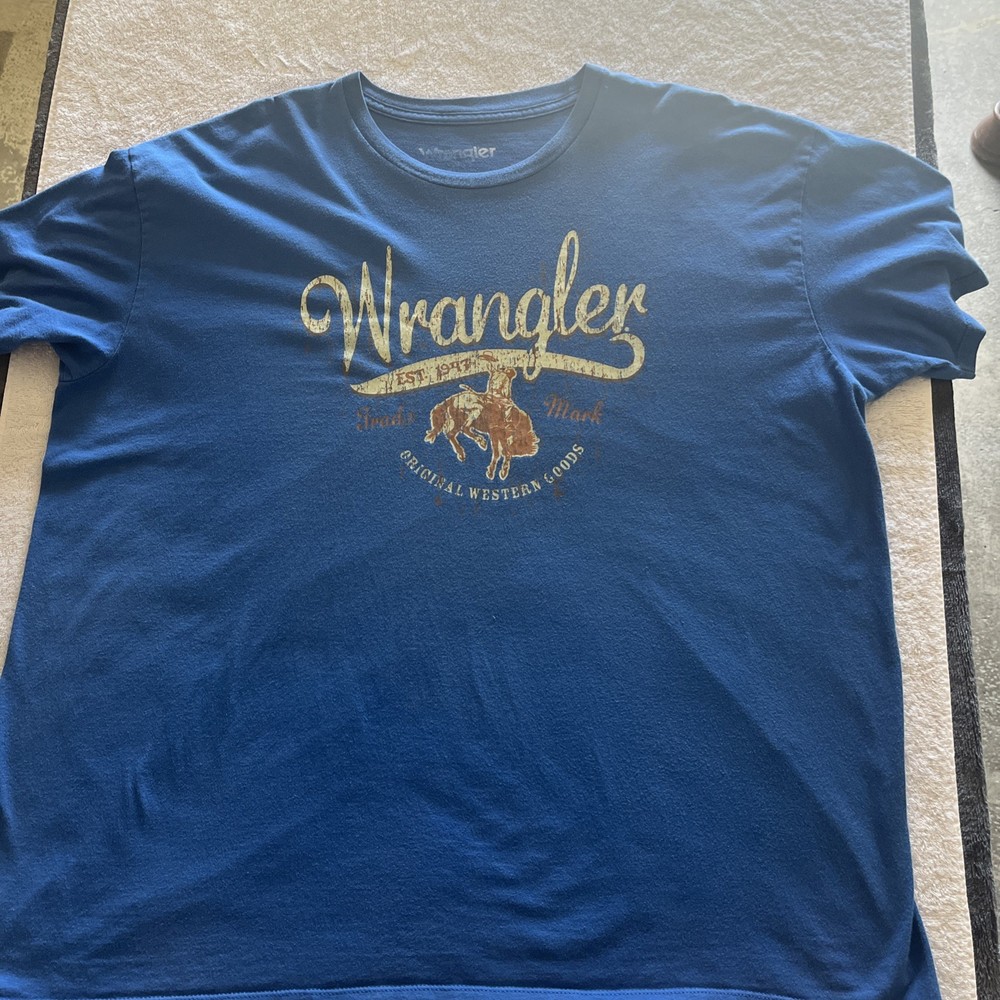 Wrangler Men's Adult XXL Short Sleeve trade mark Graphic T Shirt Blue