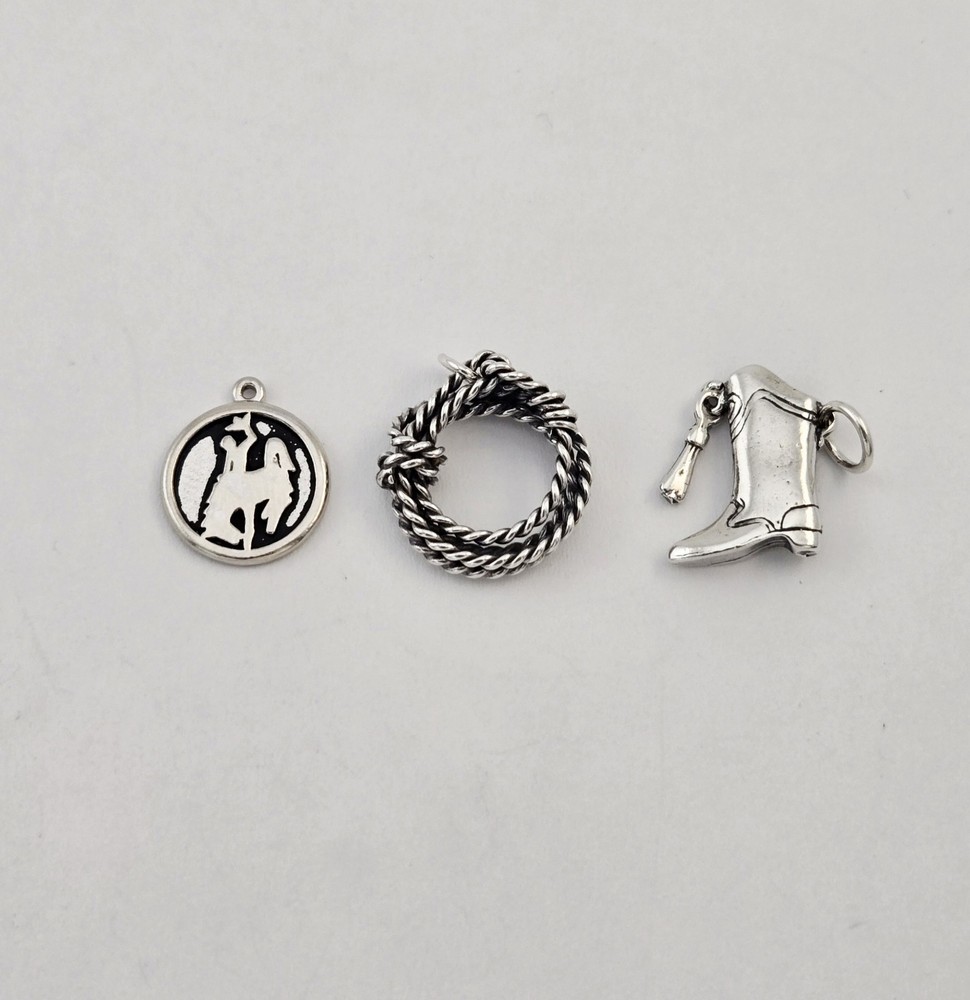 VTG Western Cowboy Sterling Silver Charm Pendants Lot of 3 Bronco Rider Lasso 7g