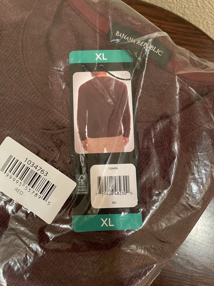 Banana Republic Men’s Long Sleeve Waffle Crew Pullover Burgundy (Red) XL