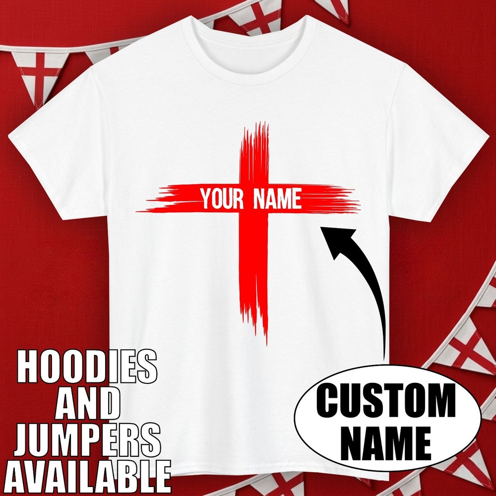 Personalised St George's Day T-Shirt Custom Name England Cross Gift Tee Top