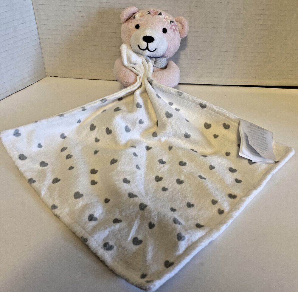 WENDY BELISSIMO Pink teddy bear white hearts Lovey Security Blanket baby girl