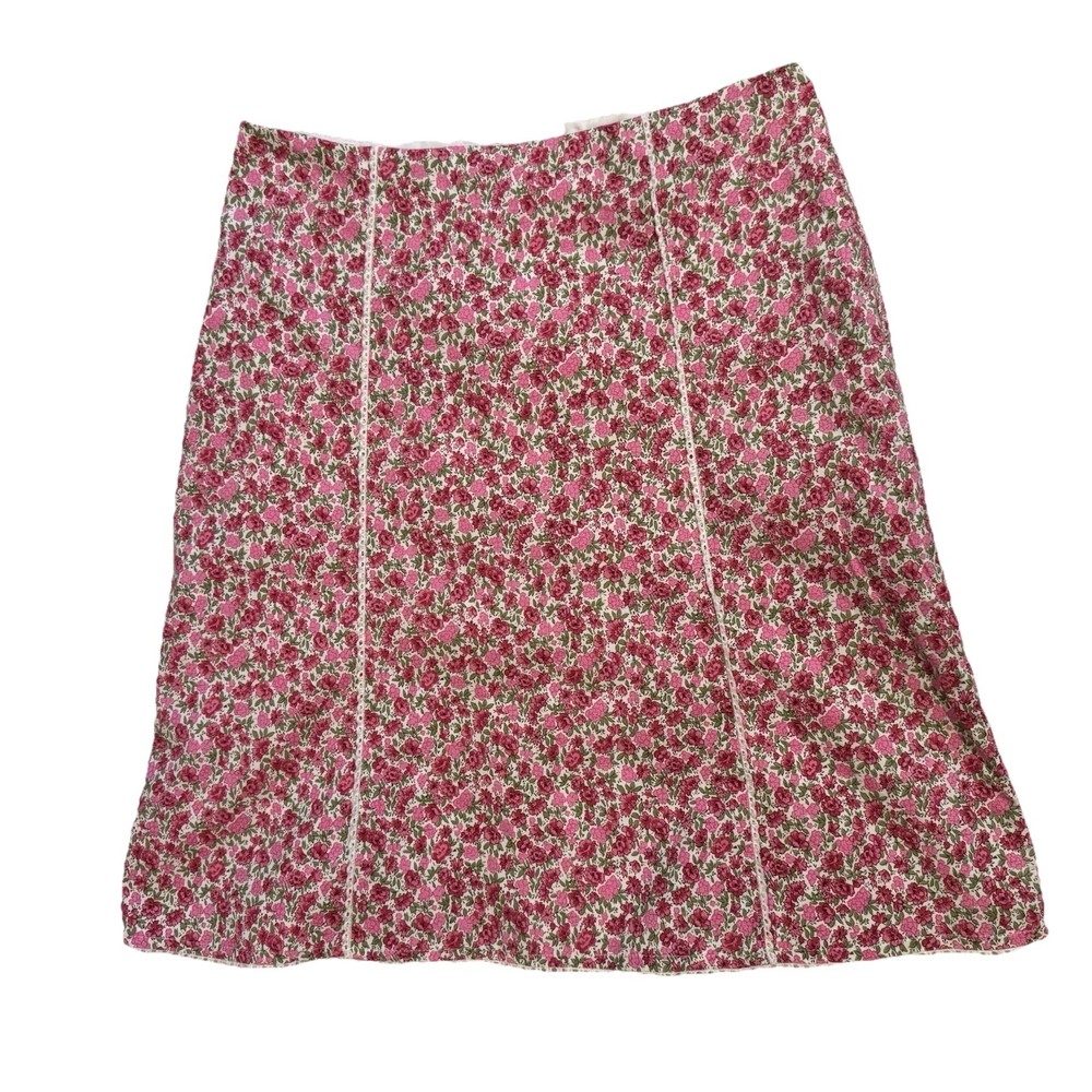 Will’s River Co Skirt Women 16 Pink Floral A-Line Cottagecore Lace Trim EUC
