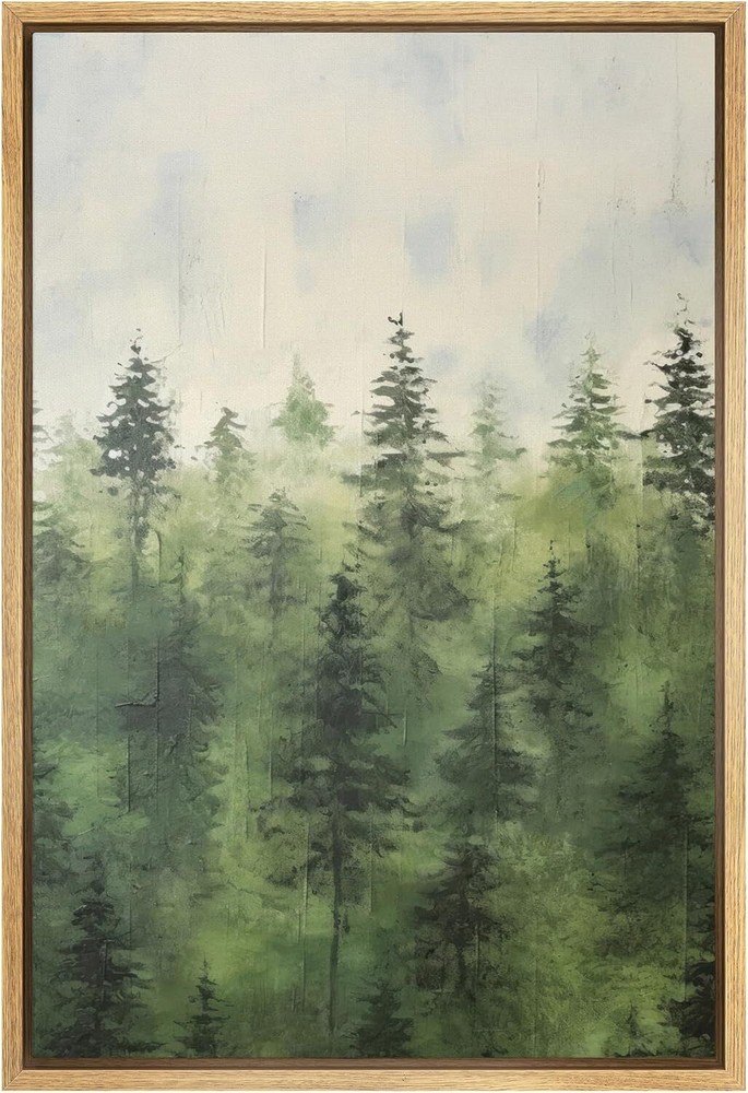 Wall26 Misty Forest Depths Pas Framed Wall Art Green Abstract Canvas Print-image