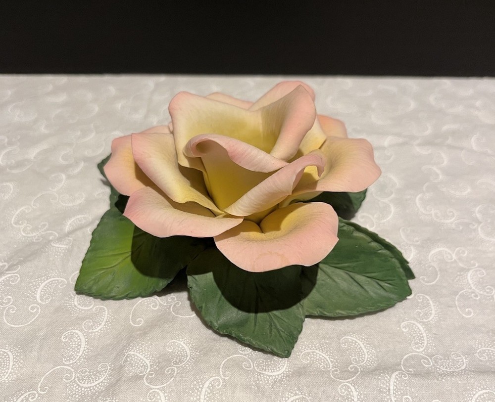 Capodimonte Porcelain Rose Candle Holder Hand Painted Made In Italy