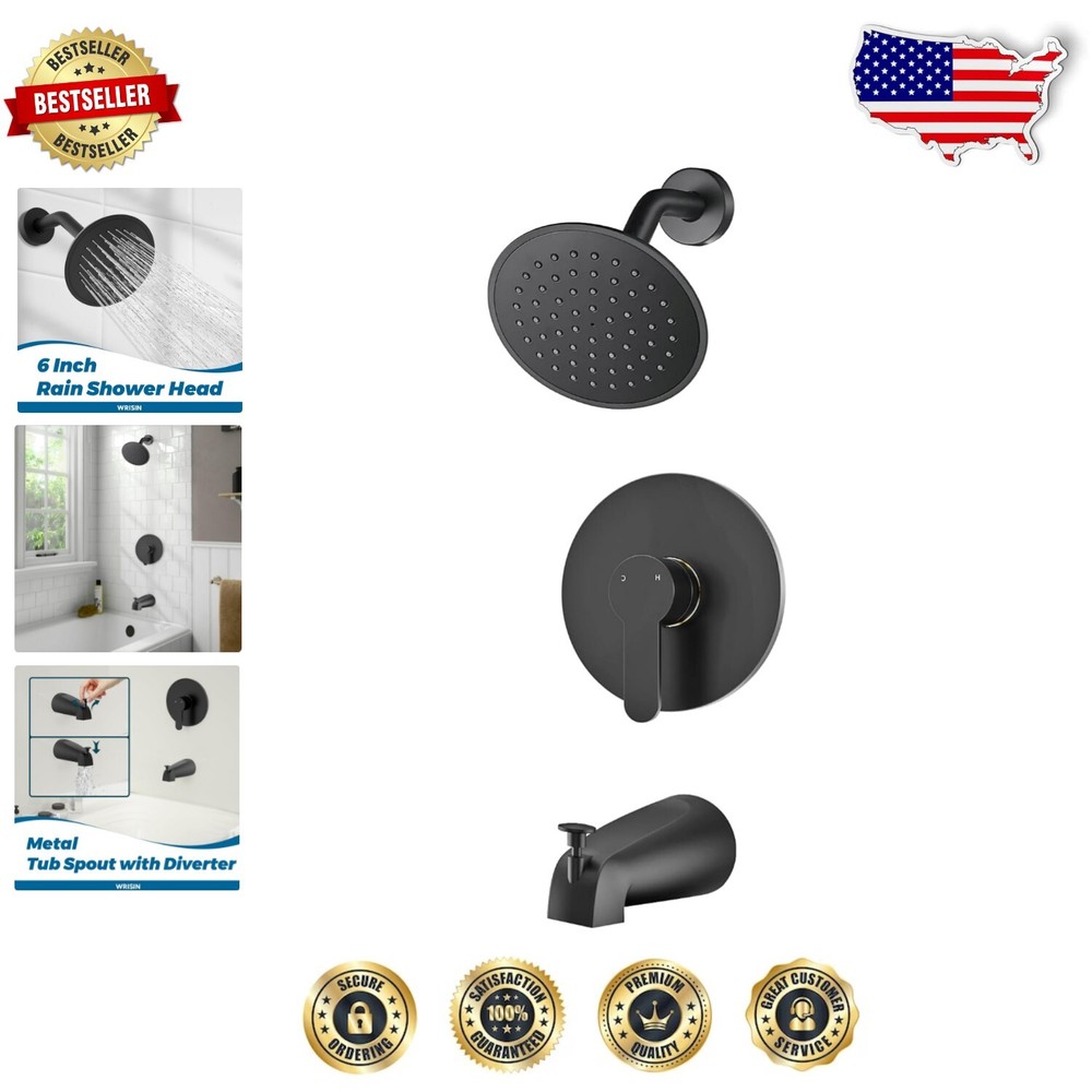 Modern Black Shower Faucet Set with Luxurious Rain Shower Head and Tub Spout
