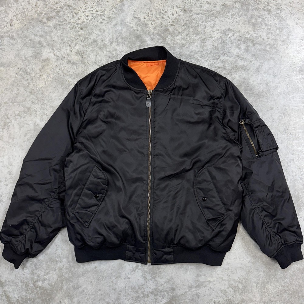 Jordan Craig Jacket Mens 2XL Black MA-1 Flight Bomber Orange Lining Zip Pocket
